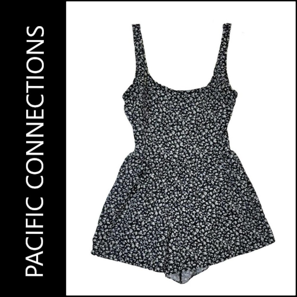 Pacific Connections Black and White Floral One Piece
